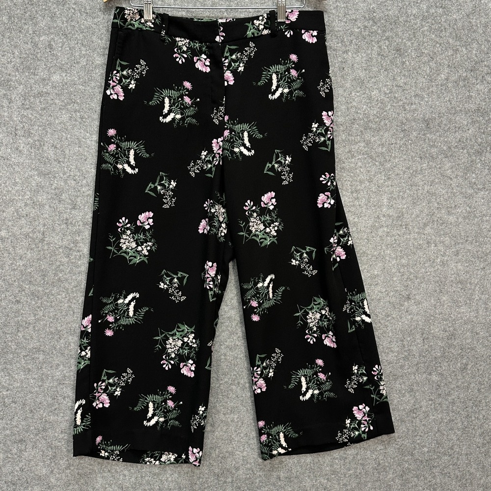 Ann Taylor Pants Women‎ Size S Wide Leg Cropped Culottes High Rise Black Floral